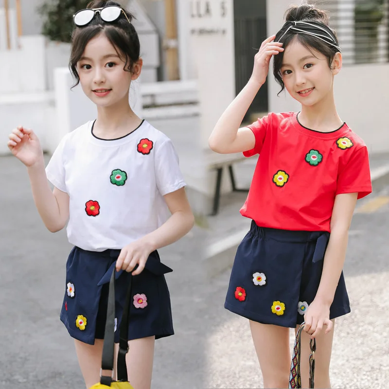

Girls Clothes 2019 New Style Fashionable Set Korean-style Children GIRL'S Summer Wear Western Style Short Sleeve Two Pullover Fa