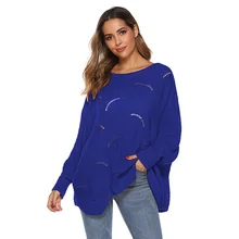 Women New Kintted Sweater Loose Autumn Winter Warm Sweater Irregular Tops O-neck Long Sleeve Sweaters
