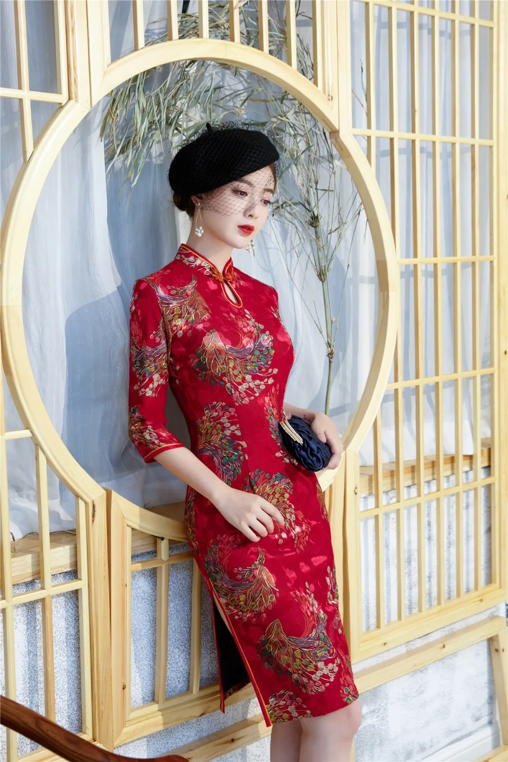 Shanghai Story 2019 осень зима Cheongsam 3/4 рукав до колена вельветовое китайское платье Ципао