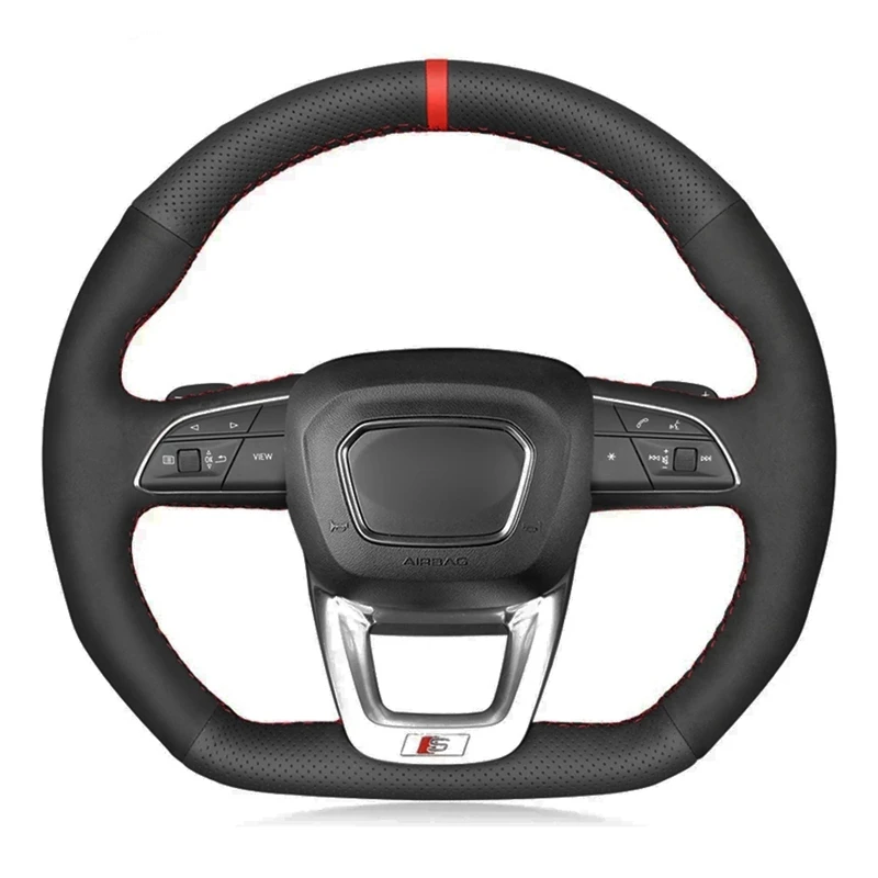 Car Steering Wheel Cover Black Genuine Leather Suede For Audi Q5 Sq5