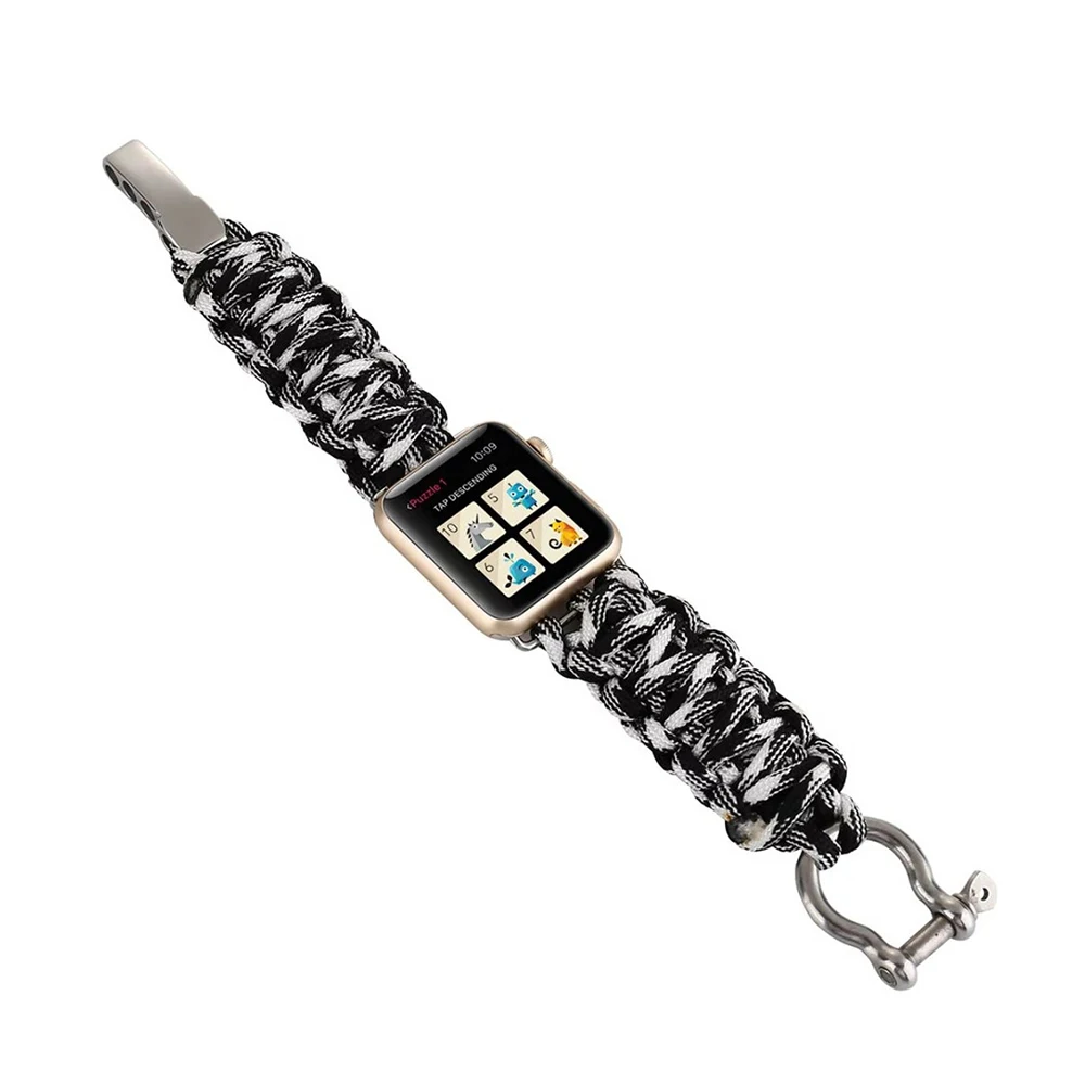 Парашютная веревка USB кабель с нейлоновой оплеткой спортивный браслет для наручных часов Apple Watch, версии 44/40/42/38 ремешок для часов, мм аксессуар для наручных часов iWatch серии 5 4 3 2 1 - Цвет ремешка: A