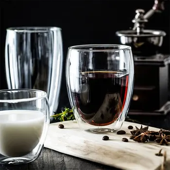 

Transparent Double Wall Layer Glass Cup Insulated Coffee Milk Tea Mug Tumbler Water Drinking Glasses Bar Accessories Drinkware
