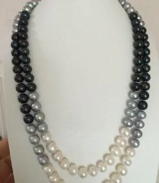 Fine Pearls Jewelry elegant 9-10mm south sea round multicolor pearl necklace 35inch