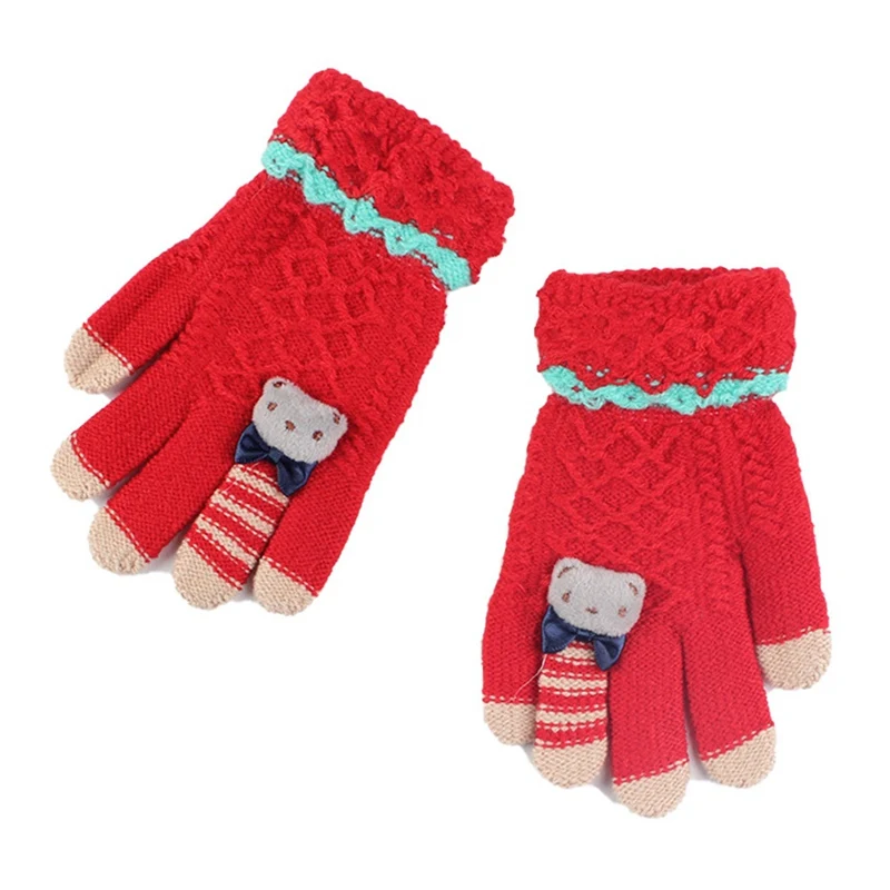 Зимние Детские перчатки, теплые вязаные толстые варежки с медвежонком, Мультяшные перчатки, Детские От 4 до 8 лет