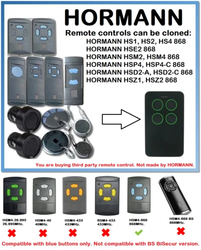 Hormann hs, hse, hsm, HSP, hsd, HSZ дубликатор дистанционного управления 868,35 МГц