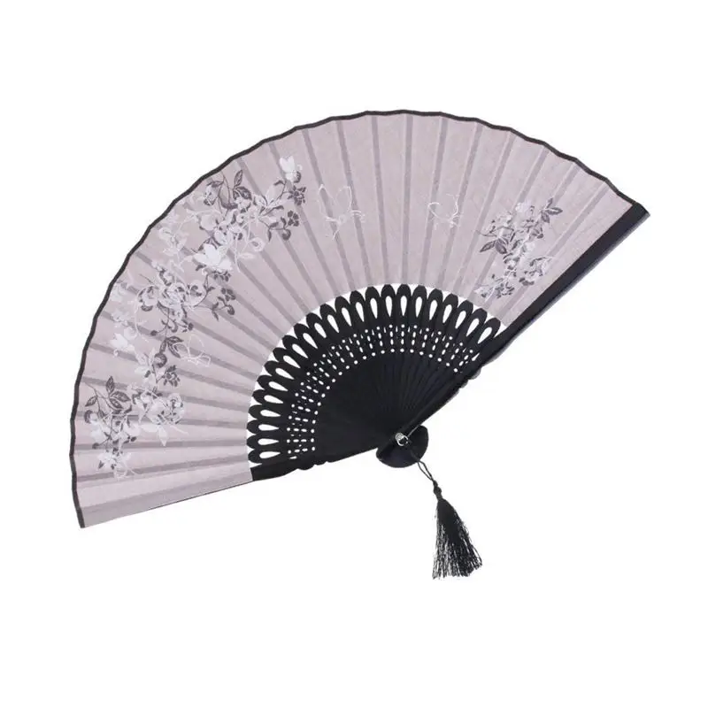 

Hand Fan Chinese Fan Fancy Folding Fan Leaf Flower Dance Fan Gray