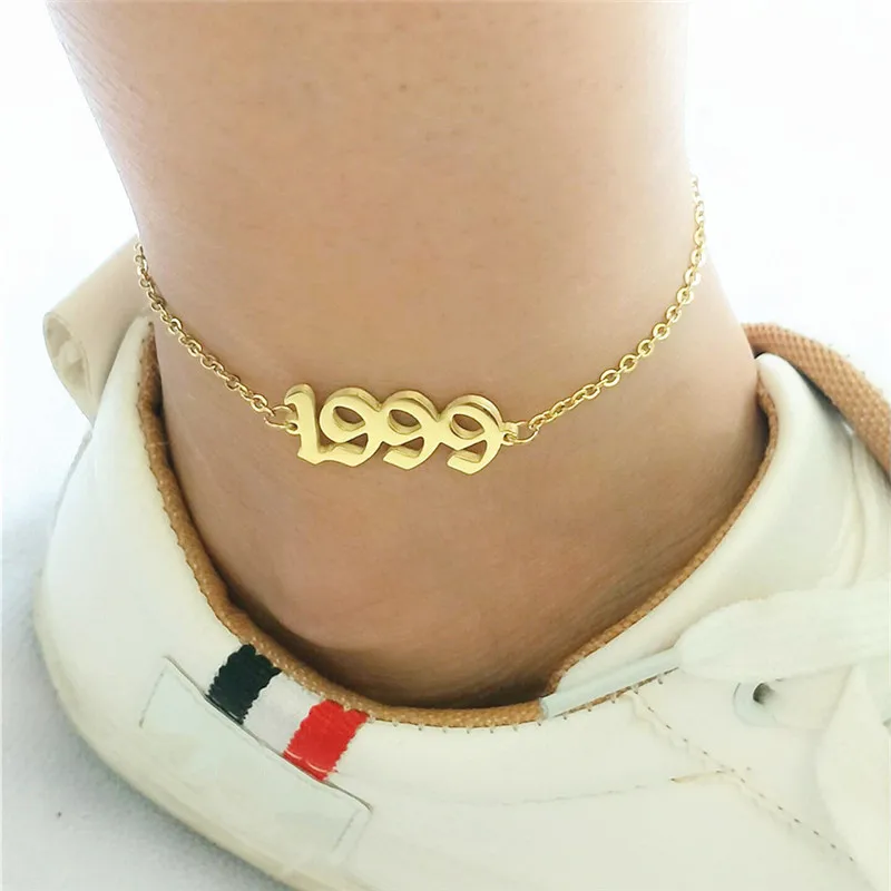 

Anklet Chain For Women Custom Birthday Gift 1999 Old English Number Anklets Stainless Steel Jewelry Birth Year Enkelbanden