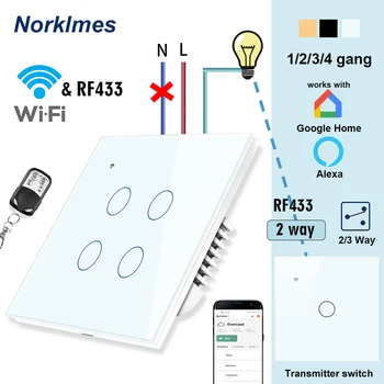 

WiFi RF433 Switch,Smart Light Wall interruptor,Wireless Transmitter switch,2/3 way,1/2/3/4 Gang, EU UK,Work with Alexa Google