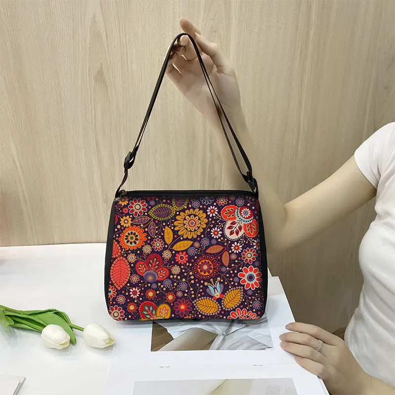 Mandala Flowerote Handbag Women Ethnic Traditional Shopping Bag Floral Print Shoulder Bag For Lady Traveling Messenger Bag - Image 4