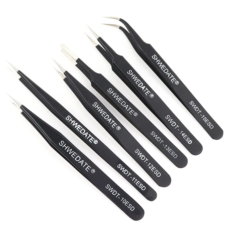 Anti-static tweezers stainless steel high-precision straight / curved / pointed / thin tip