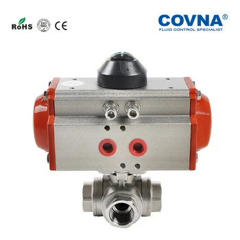 

1/4'' NPTF Three Ways Pneumatic Ball Valve NPT Thread Spring Returned SS304 1000WOG