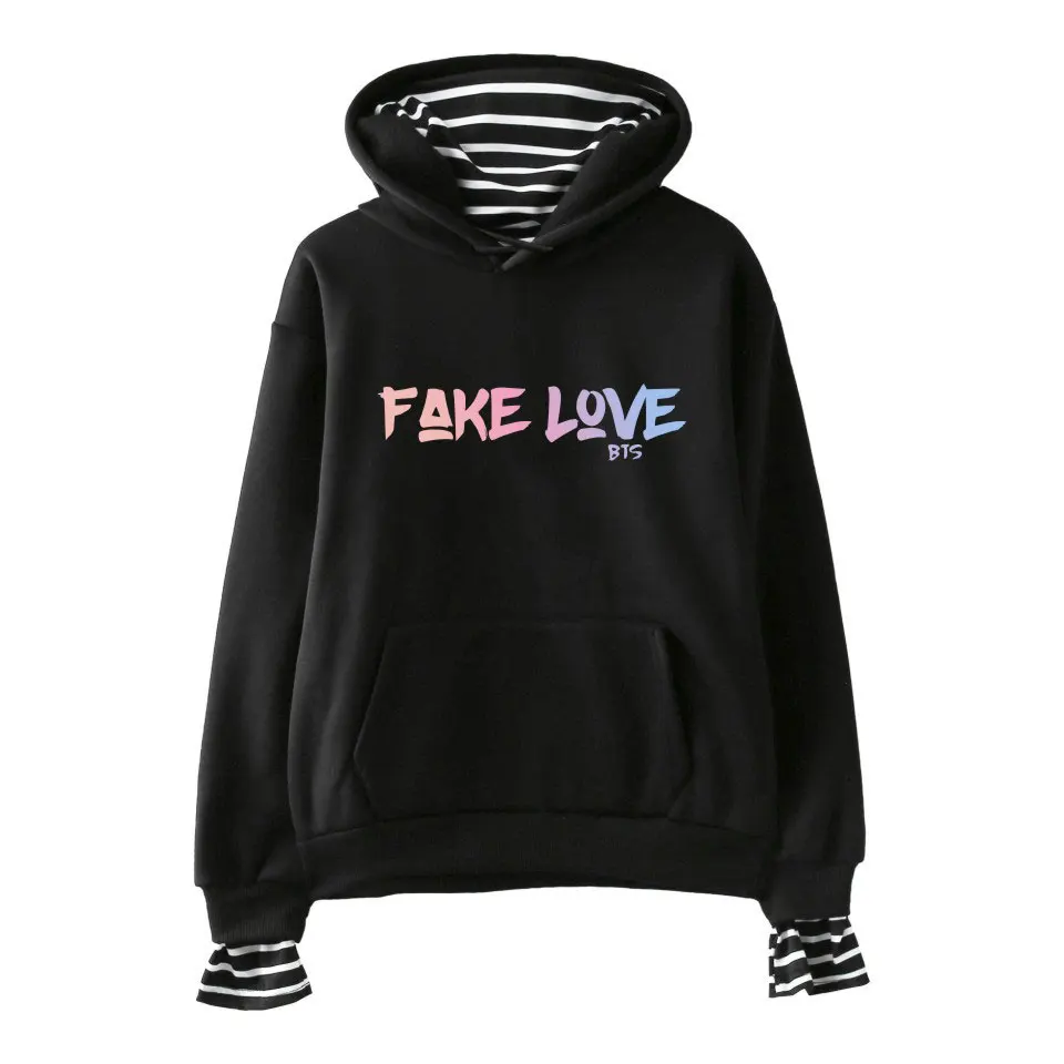  Kpop Fashion Sweatshirts New Album I AM SO THICK OF THIS FAKE LOVE Autumn Winter Fake Two Pieces Ho