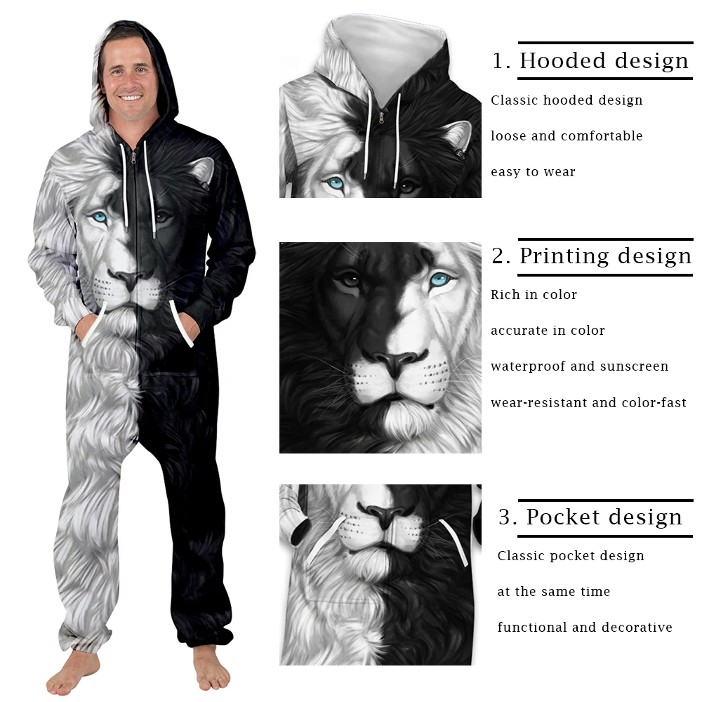 Fashion Add Wool 3D Printed Anime Hoodie Pajamas Romper Zip Jumpsuit Hoody Couple Men Women Insulation Comfortable Adult Jacket