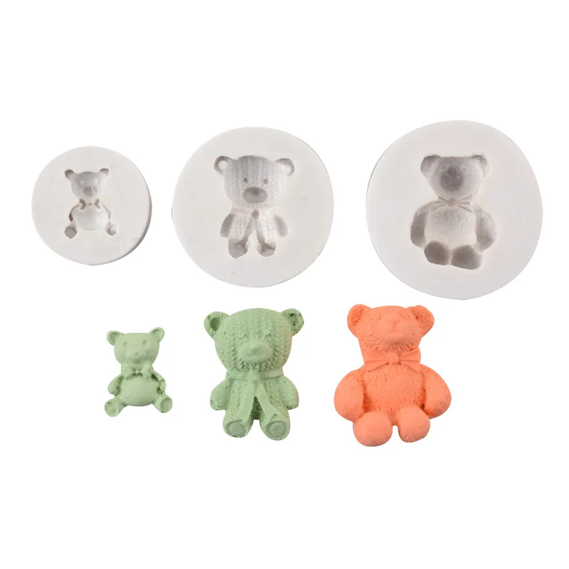 3pcs/set Bears Silicone Molds Polymer Clay Candy Chocolate Gumpaste Mold Diy Party Cupcake