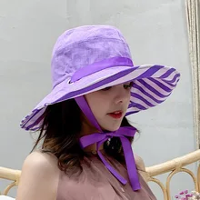 Hat For Women Sunscreen Foldable Striped Wide Brim Beach Personality Casual All-match Sun Hats