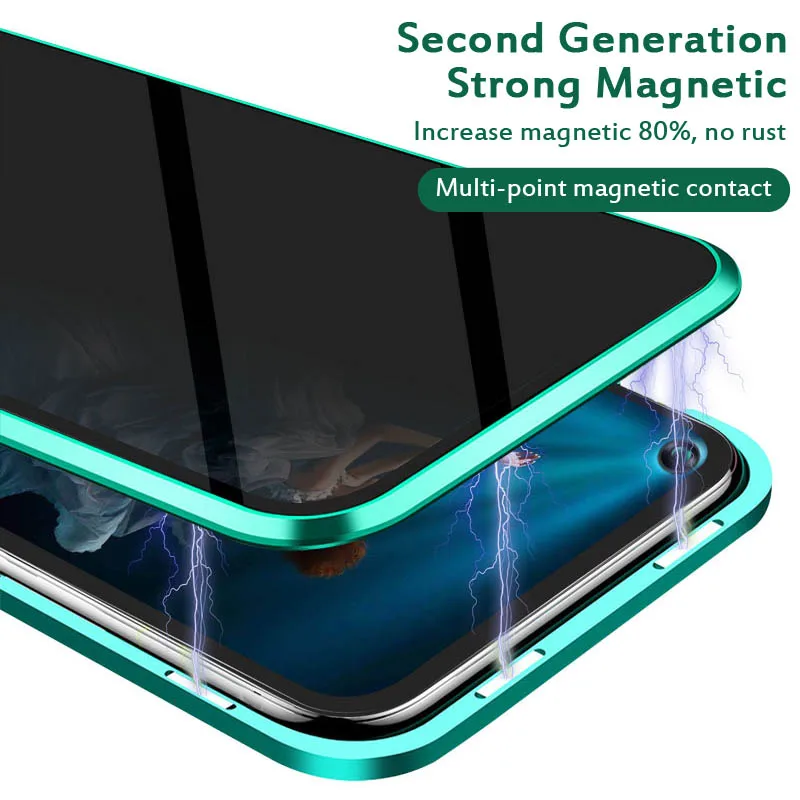 Прочный Магнитный чехол для Huawei Honor 20 + защита конфиденциальности стеклянный с