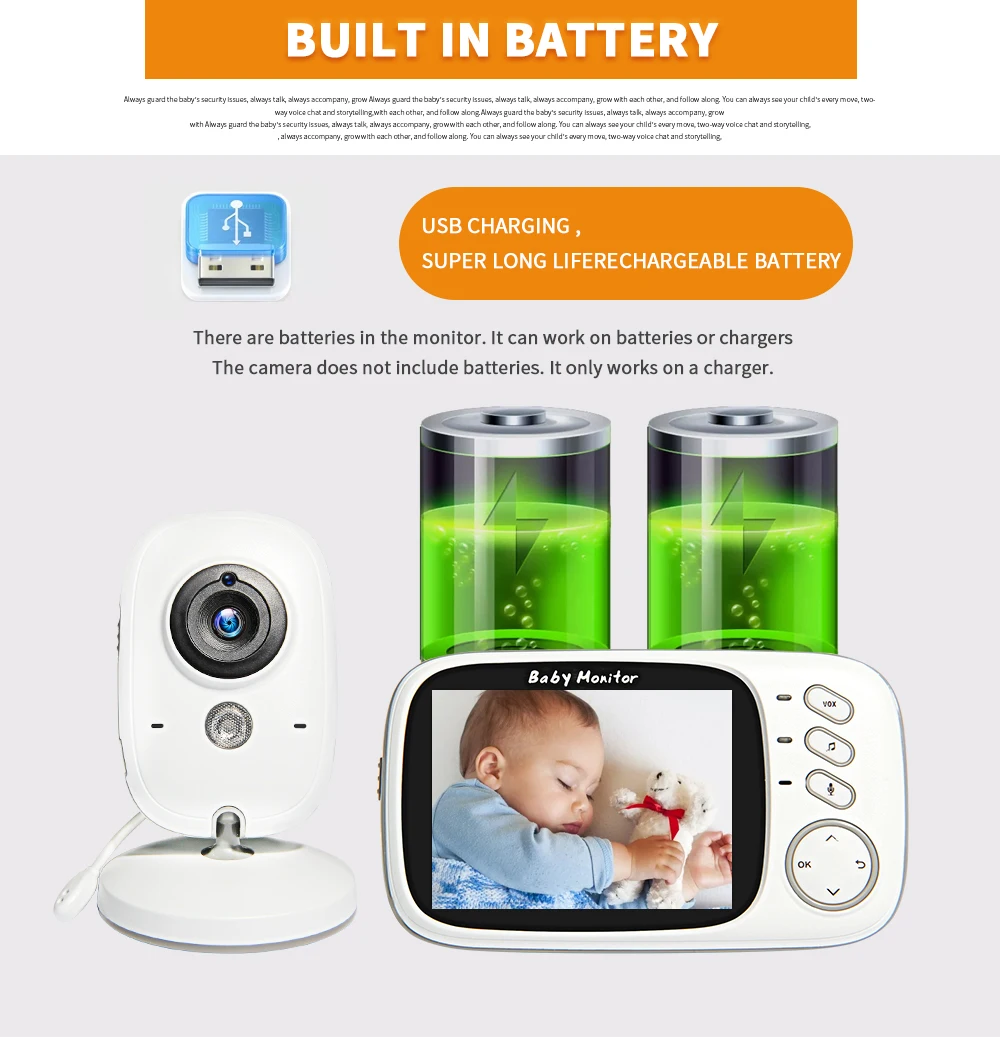 Vídeo em Cores sem Fio Polegadas de Alta Câmera de Segurança Baby Monitor Resolução Nanny Night Vision Temperatura Dormir 3.2 12 Vídeo em cores sem fio Baby Monitor