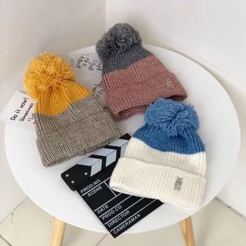

Winter Velvet Knitted Beanie Hat Women's Double Thick Ear Protection Wool Pom Pom Hat Matching Warm Beanies for Ladies