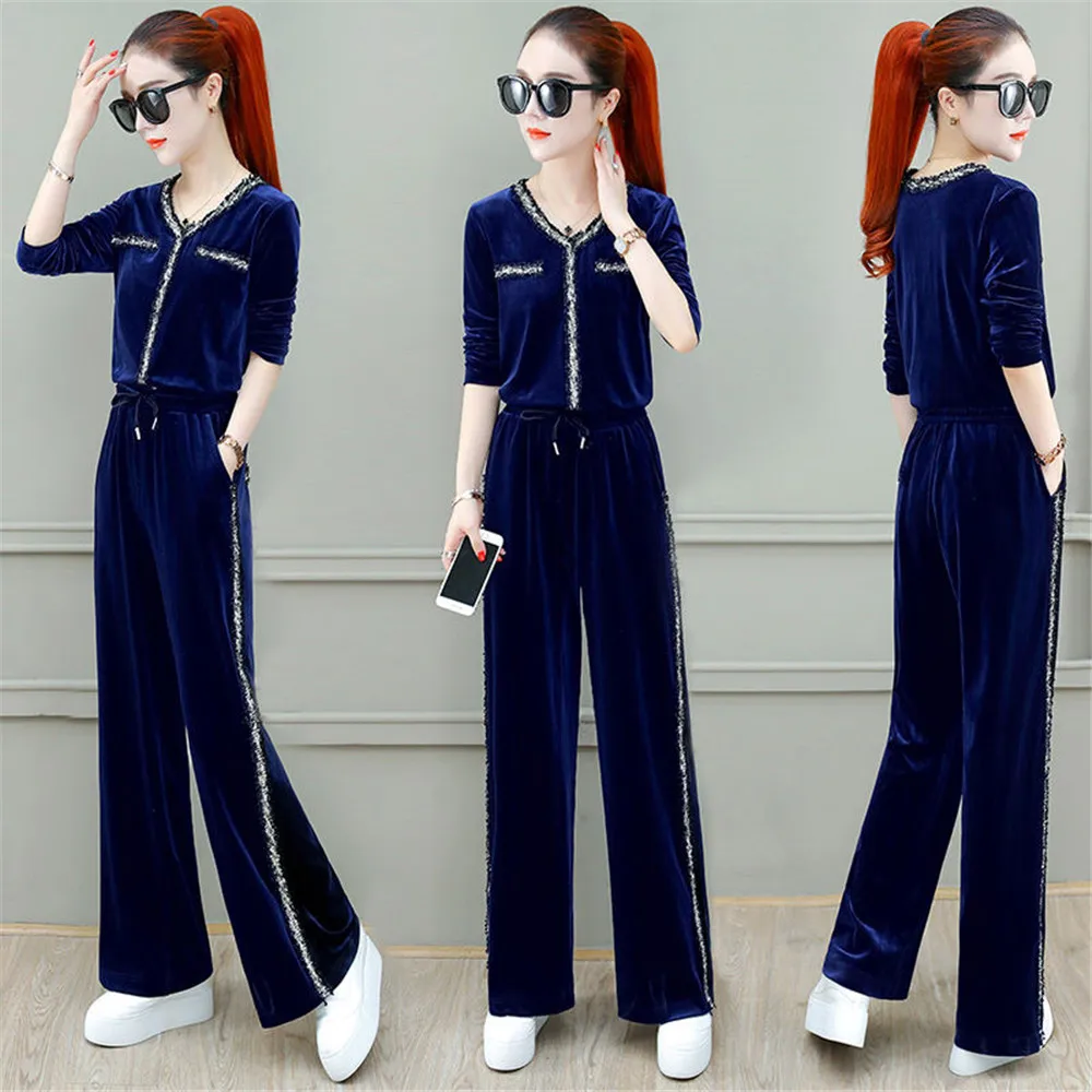 Autumn Velvet Tracksuits Women Set Suits Winter Two Piece Track Suit Warm Sweatshirt 2 Ladies Pant |
