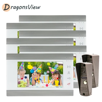 

DragonsView Video Intercom Wired 7 inch Video Door Phone for Home Security System 6 Monitors with 2 Waterproof Doorbell Camera