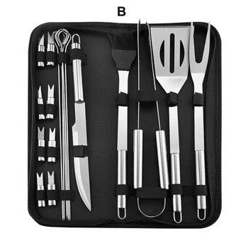 

3/9/20Pcs BBQ Grill Tool Set Home Outdoor Portable Bag Barbecue Tools Turner Brush Tong Needle Mesh Metal Net Grilling Bbq Tools
