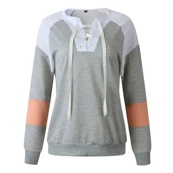 

EFINNY Female Casual Sweatshirts Women Patchwork Long Sleeve Pullover Sweatshirt Warm Outerwear