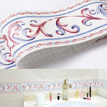 

Waterproof Baseboard Self Adhesive 5M Length Waistline Border Wall Stickers 3D Relief Rustic Tile Vintage Wallpaper Borders
