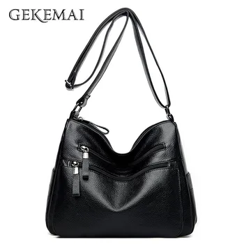 

Double Zipper Solid Color Crossbody Bag for Women 2020 Luxury Genuine Leather Shoulder Bag Designer Casual Travel Bag Female Sac