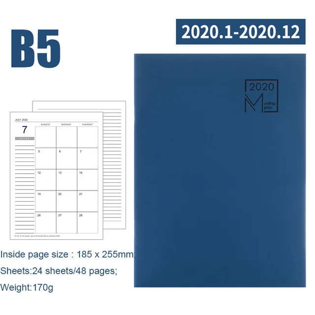 Год, календарь, ежемесячный планировщик, дневник месяцев, кожаный персональный ноутбук, планировщик, органайзер, бизнес офисный, канцелярские принадлежности, B5 - Цвет: Blue