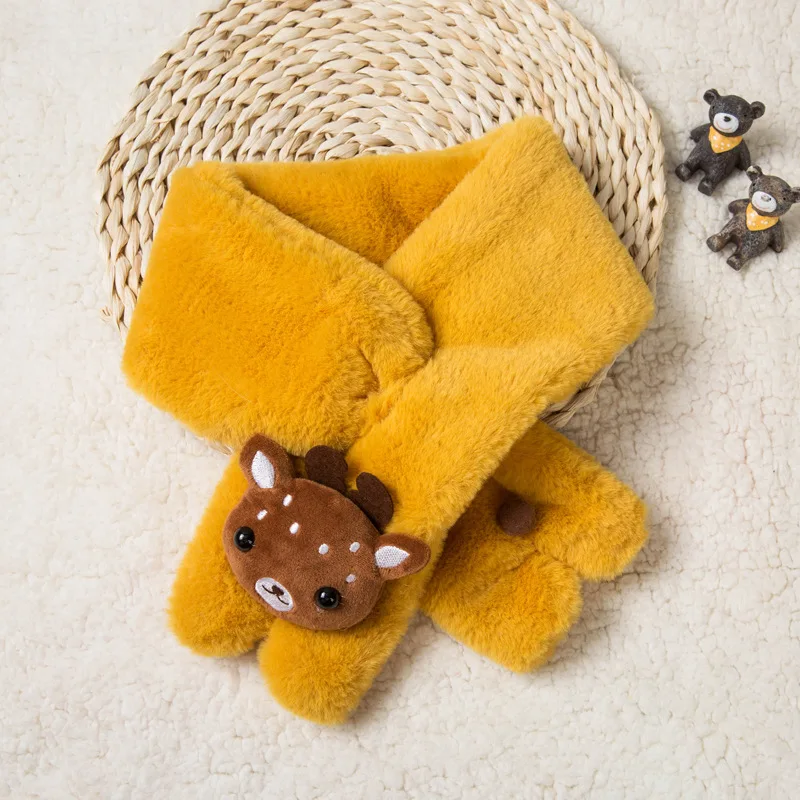 Зимний милый детский шарф, шарфы для девочек, детский шарф с воротником из искусственного кроличьего меха с головой оленя, кукольные гетры на шею, рождественский подарок - Цвет: yellow
