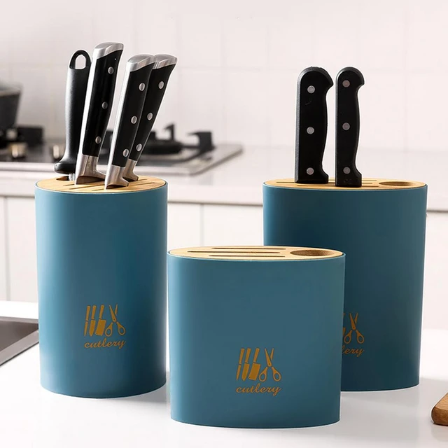 Knife Block Holder, Universal Knife Block without Knives, Unique  Double-Layer Wavy Design, Round Black Knife Holder for Kitchen, Space Saver  Knife Storage with Scissors Slot
