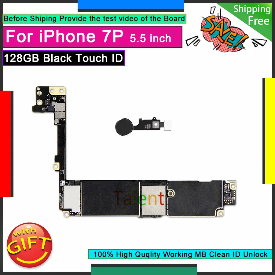 For IPhone 7 Plus Motherboard 128GB Black Touch ID Home Button Unlocked Original Mainboard Good Logic Board Tested Full Function | Мобильные