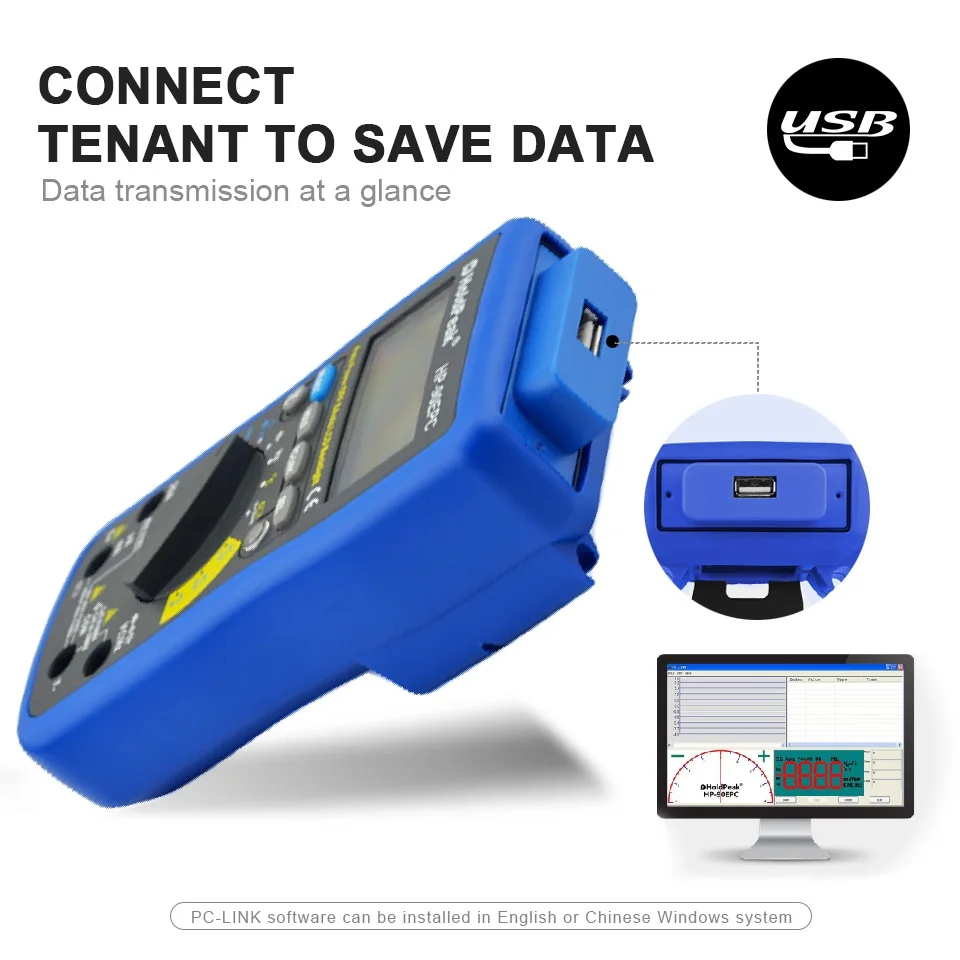 Цифровой мультиметр с автоматическим диапазоном HoldPeak HP 90EPC Multimetro USB подключением