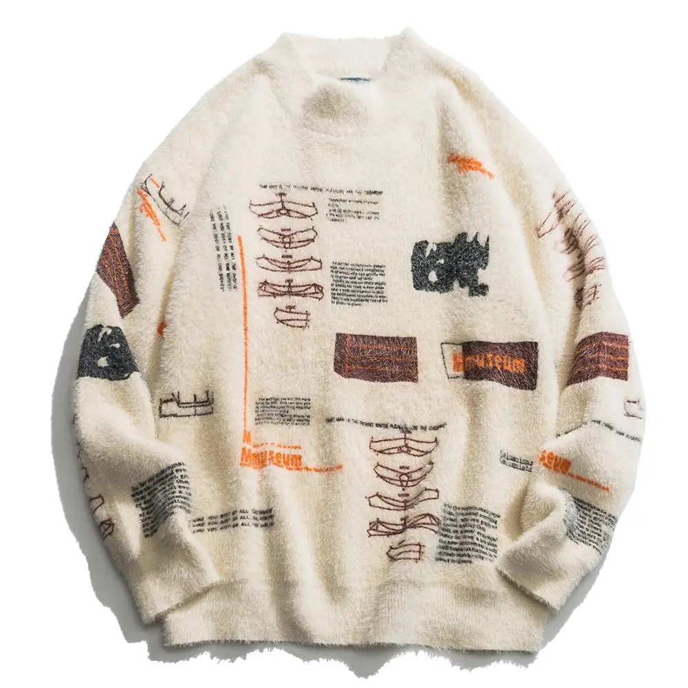 Knitwear Sweater Harajuku Pullovers Male Long-Sleeve LACIBLE Men Casual Tops Graffiti