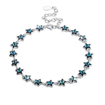 

LEKANI Crystals From SWAROVSKI Luxury Stars Beads Charm Bracelet Bangles Genuine S925 Silver Hand Accessories For Women