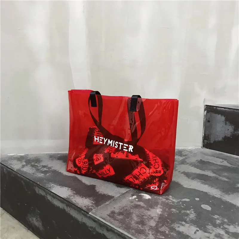 2021 Transparent PVC Handbag beach Shoulder bag Women New Trend Tote Hot Sale Jelly Color Plastic Clear Bag Large capacity 