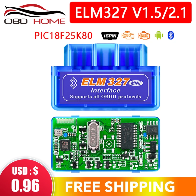 Мини сканер ELM327 V1.5 PIC18F25K80 OBD2 ELM 327 1 5 OBDII Bluetooth диагностический инструмент 25K80