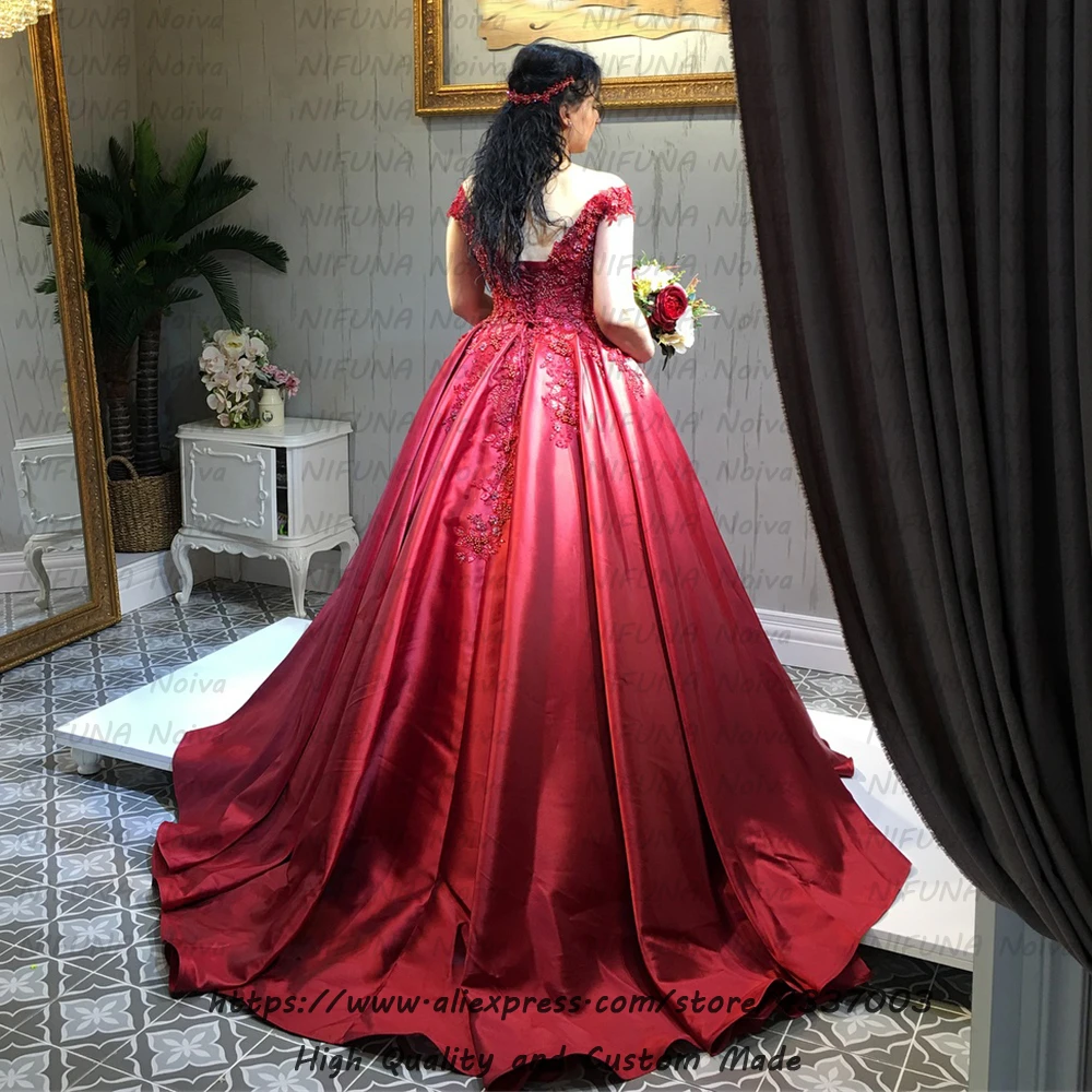 Robe de Mariee Duibai красное атласное свадебное платье романтические аппликации бисером бальное платье турецкие свадебные платья Vestido de Novia