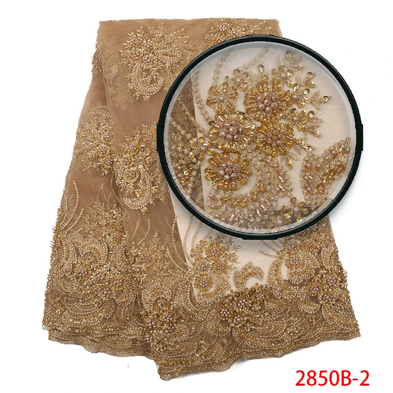 High Quality 3D Handmade Beads Tulle Lace Fashion Wedding Lace African Lace Fabric with Beads for Women KS2850B-6