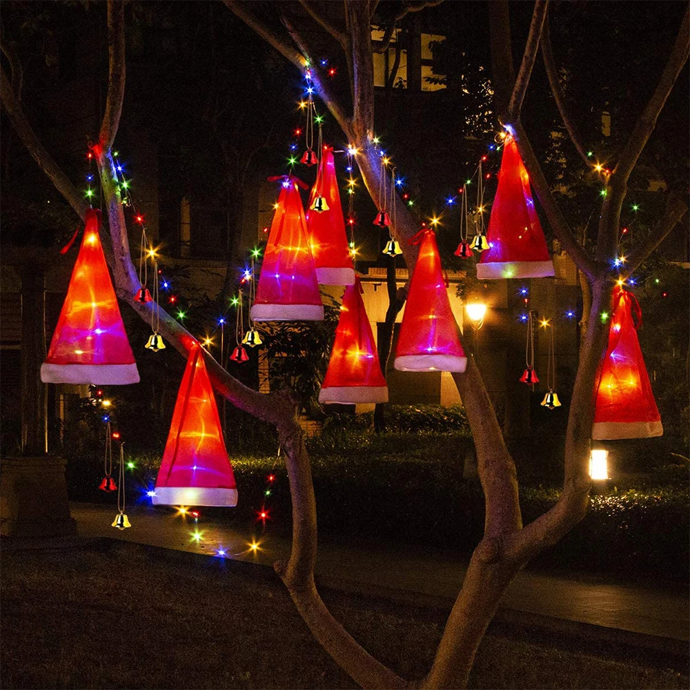 

Christmas Color Light String With Eight Functions Luminous Christmas Hat Lights LED Courtyard Christmas Decoration Lights