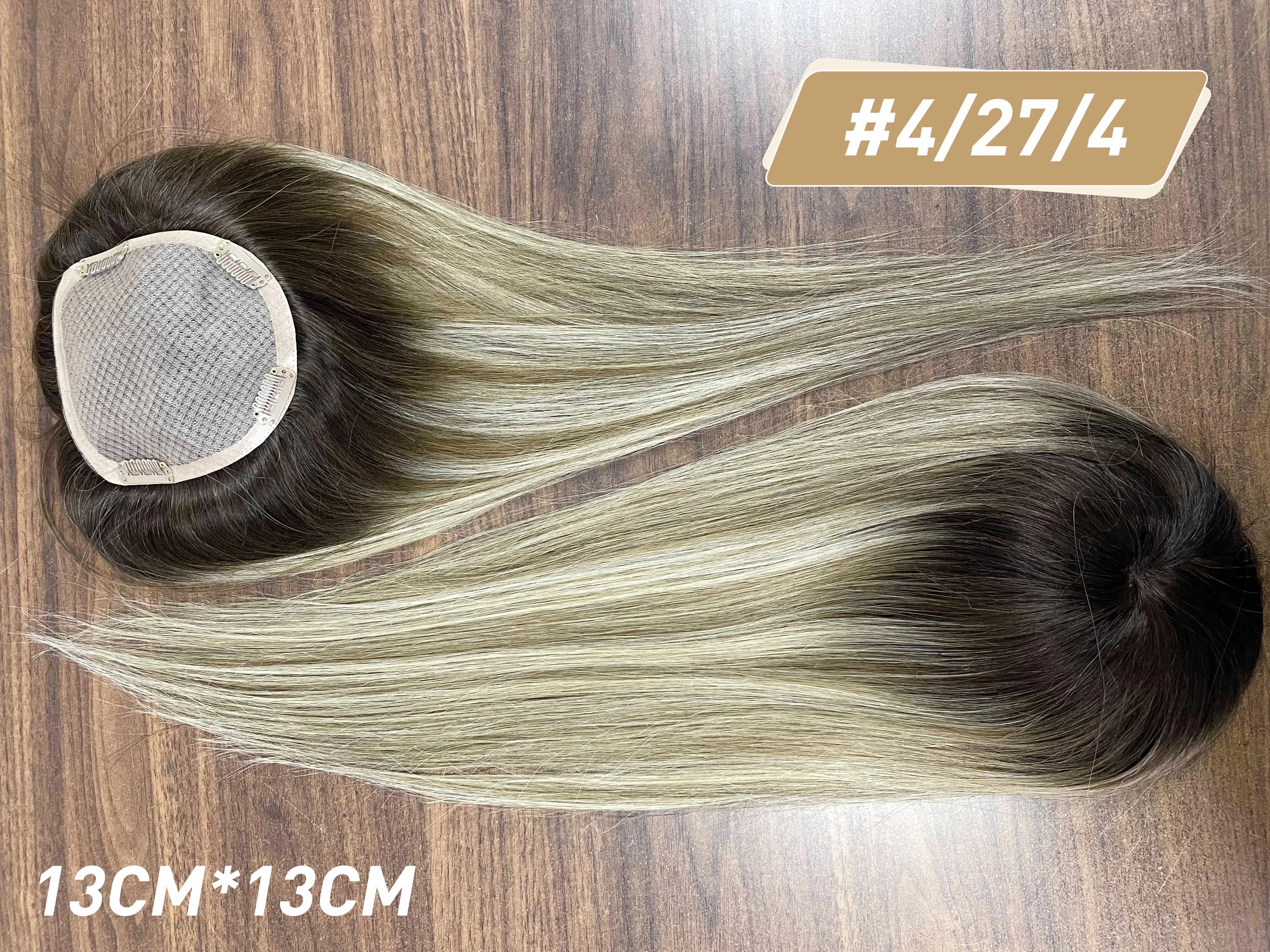 Peça com Clipes Base para a Mulher Completo Brilho Cabelo Topper Ombre 13*13cm Máquina Naturalmente Confortável 100% Coroa Respirável Mono 15 High Quality Apliques e perucas