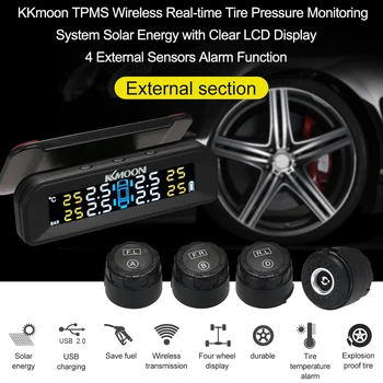 

TPMS Wireless Real-time Tire Pressure Monitoring System Solar Energy with Clear LCD Display 4 Internal Sensors Alarm Function