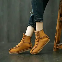  Women Handmade First Layer Cowhide Ankle Boots Women Retro Boots Genuine Leather Women Boots 