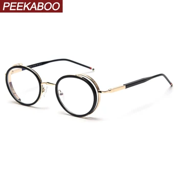 

Peekaboo korean style anti blue computer glasses oval retro male metal high quality designer women round eyeglass frame optical