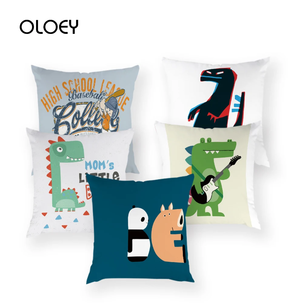Cartoon Dinosaur Cushion Cover Letter Decoration Cushion Geometric Animal Cushion Cover Home Bedroom Hotel Decoration 45x45cm . photo
