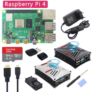 

Original UK Raspberry Pi 4 Model B Kit 2 4 8 GB RAM + ABS Case + Dual Fan + Power Adapter Optional 64 32 GB SD Card & Reader