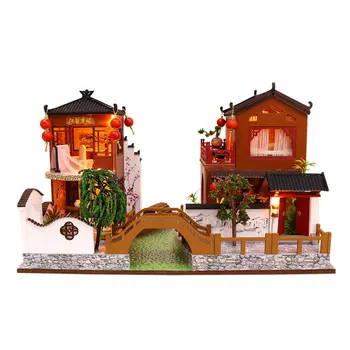 

DIY Creative Handmade Theme Wooden Cabin Assembly Building Model Toy Set with Light and Music - Poetry and Distance