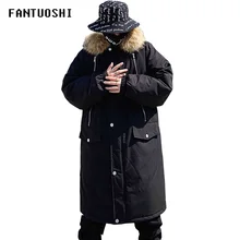 Мужские зимние куртки и пальто, новинка, толстая теплая тонкая куртка с капюшоном, длинная ветрозащитная парка со съемным меховым воротником, большой размер 5XL