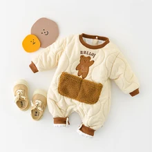 Baby Jumpsuits Toddler Bear Print Warm Boys Rompers for Kids Infant Clothing