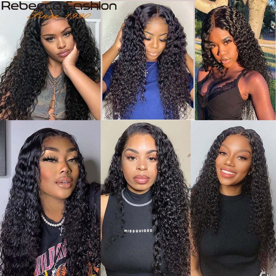 Rebecca Brazilian Deep Wave Hair Bundles With Closure Remy Human Hair 3 Bundles Deep Curly Transparent Lace Closure With Bundles